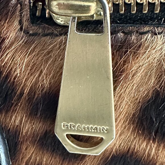 BRAHMIN | Patent Leather Black & Leopard Calf Hair Wristlet | Black Animal Print - Picture 5 of 11